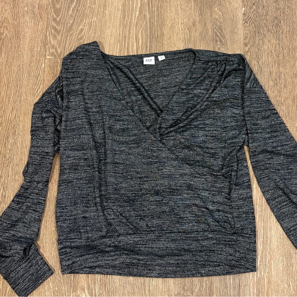GAP Dark Gray Long Sleeve Wrap Top